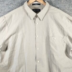 Brandini Le Collezioni Men XXL Tan Grid Button Up Shirt Long Sleeve Rayon Blend